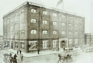 Stylized drawing of historic Summers-Parrott Hardware Company building
